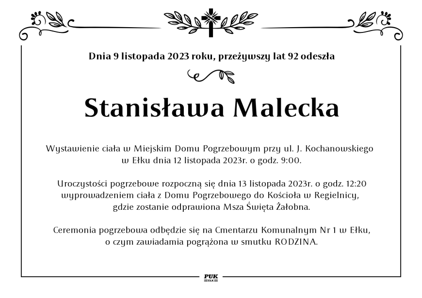 Stanisława Malecka - nekrolog